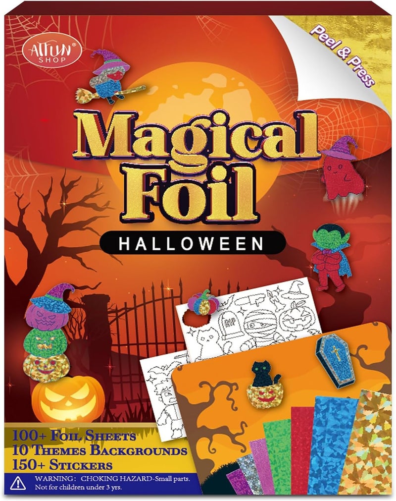 ATFUNSHOP Halloween Crafts for Kids Foil Art No Mess Foil Craft Toy for Kids Ages 4 5 6 7 8 9 10, DIY Activity Kit with Spooky Ghosts, Pumpkins & Bats,Halloween Party Favors Toys & Games for Boys and Girls - Image 1